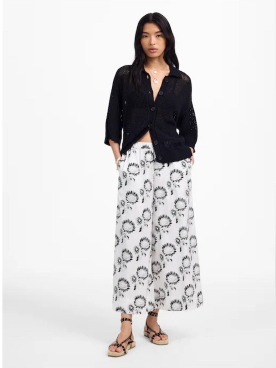 Madewell Pull-On Culottes In Cotton Poplin Wide Leg Graphic Sunflowers White S